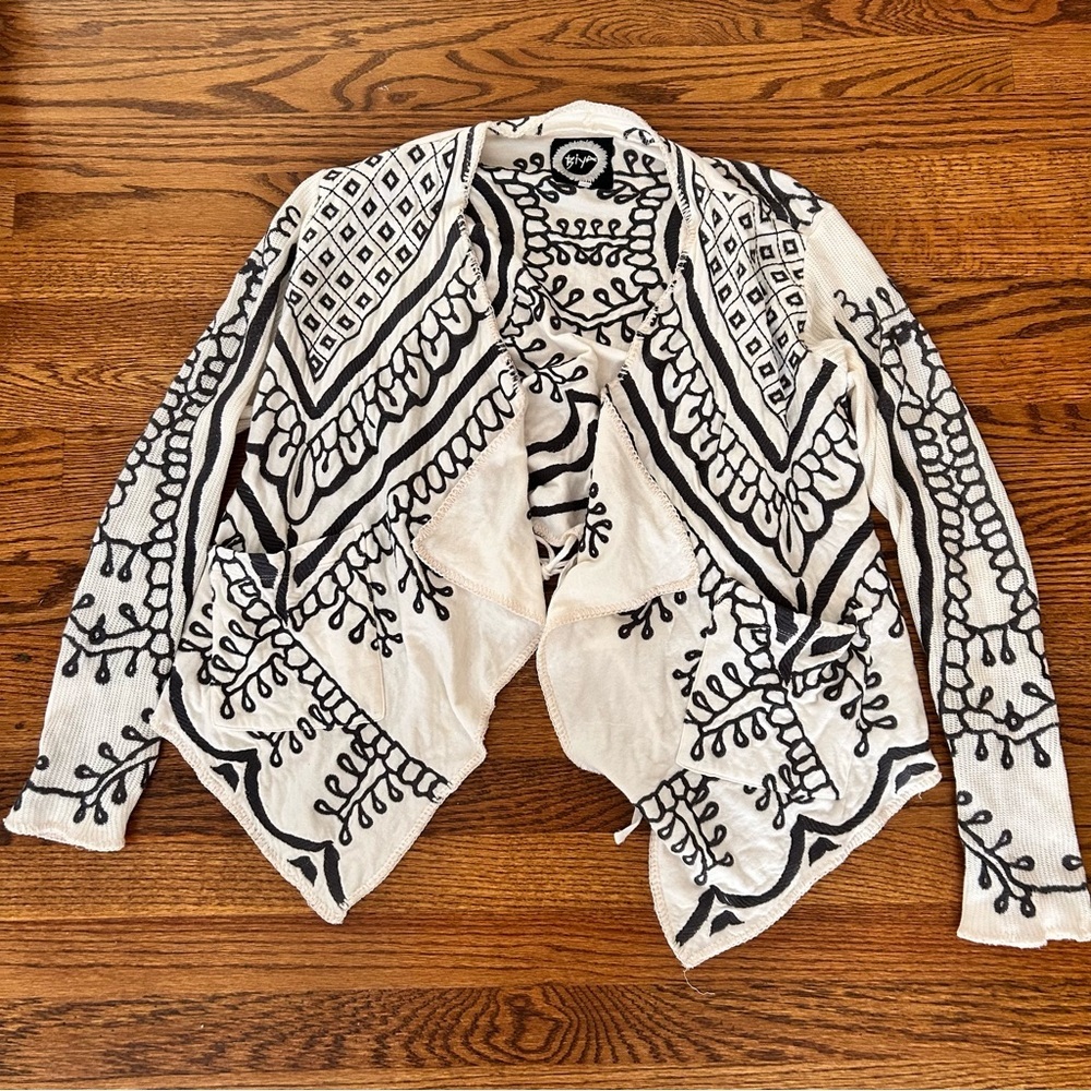 Johnny Was Biya Kiaskari Cropped Cardigan embroidered ties